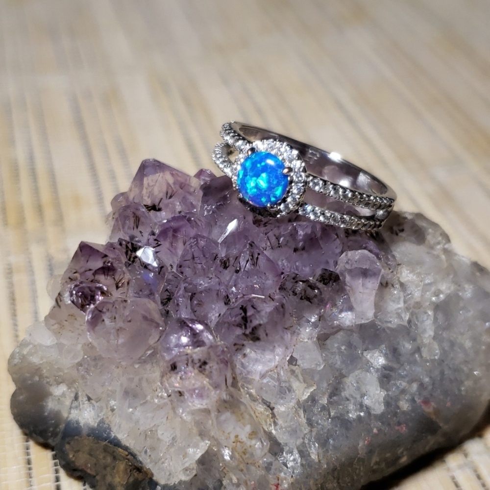 2 for $15 ❤ Blue Fire Opal Sliver Toned Ring